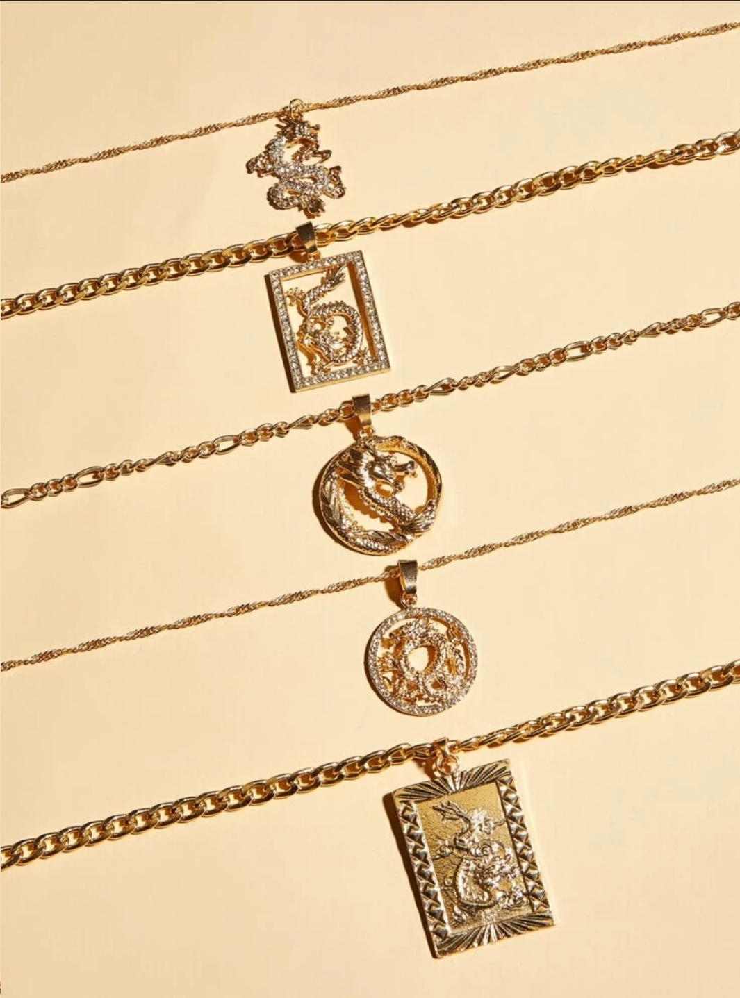 5pc Dragon Charm Necklace