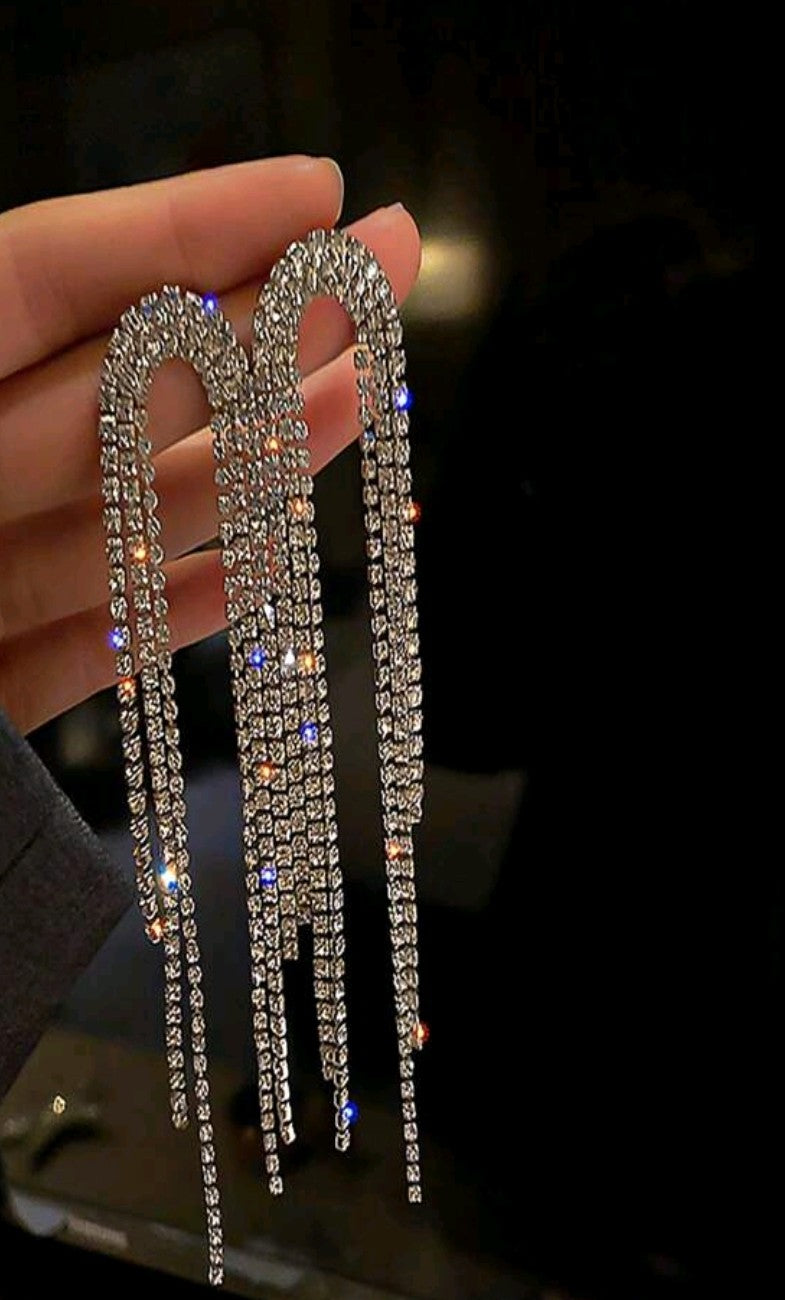 Rhinestone Tassel Drop Earrings