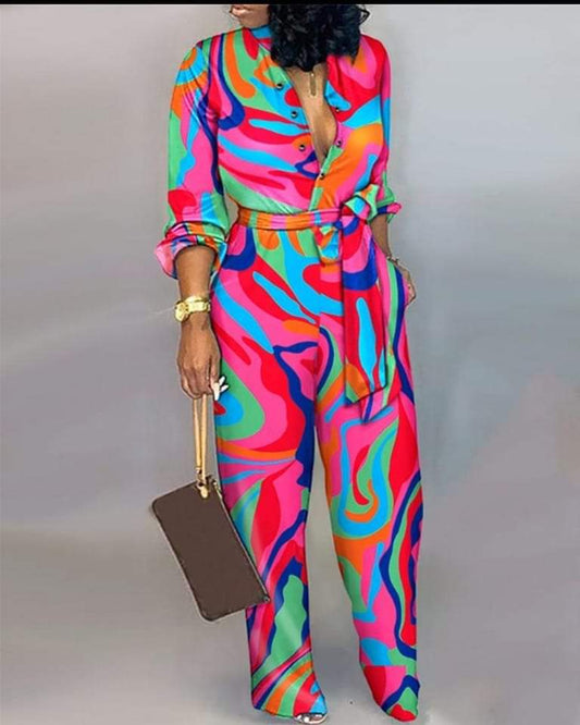 Abstract Jumpsuit w/belt