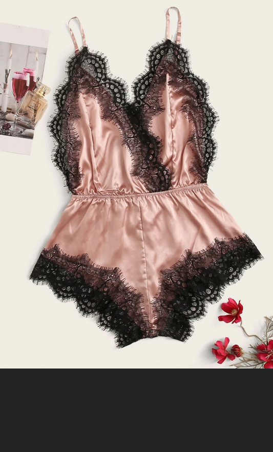 Eyelash Lace Satin Romper