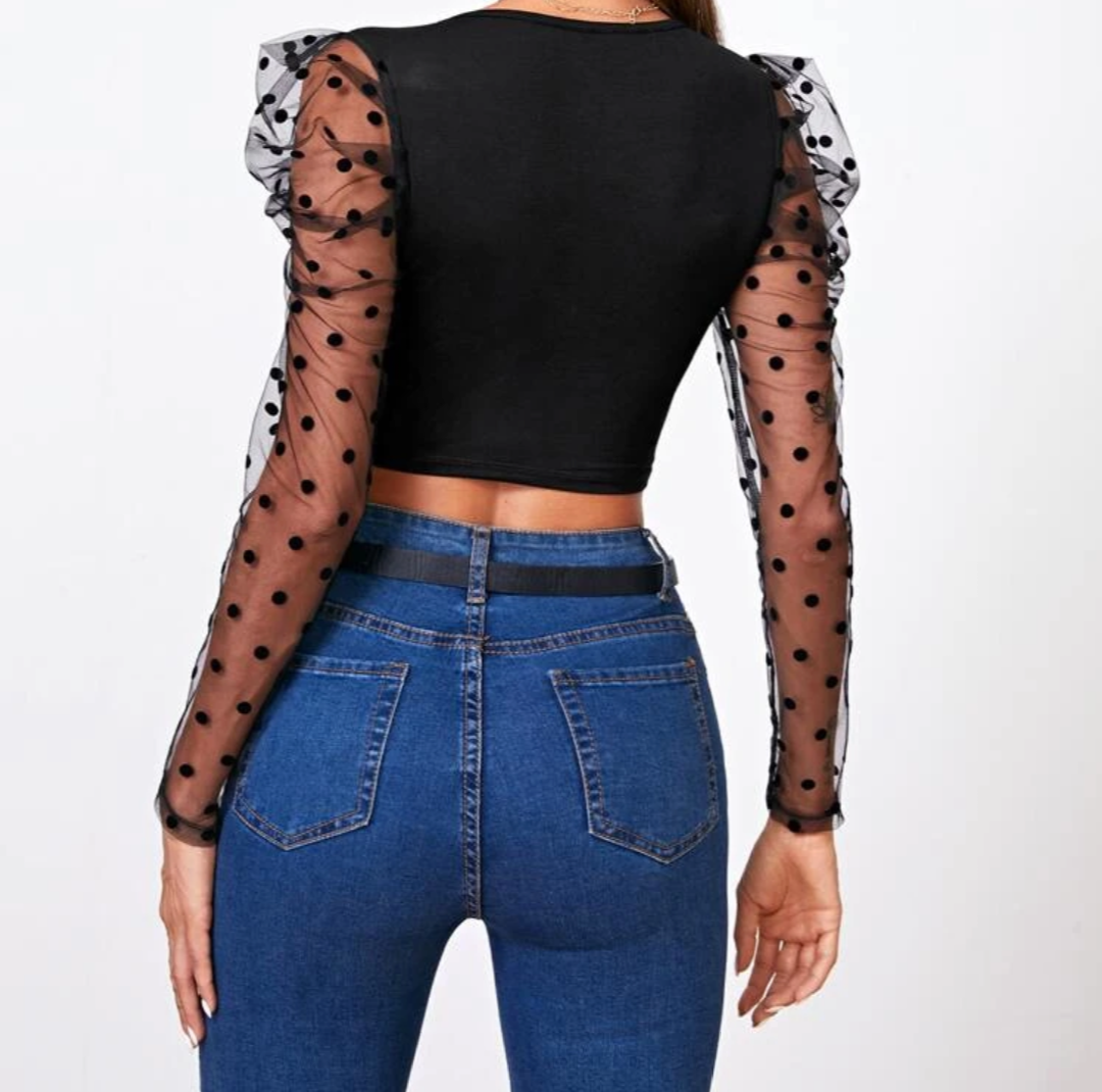 Polka Dot Puff Sleeve Top