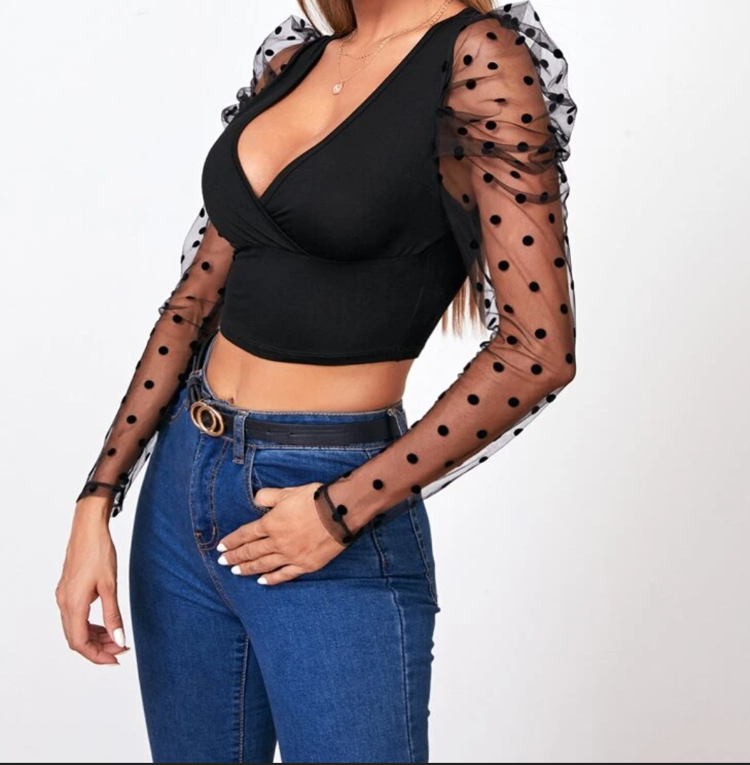 Polka Dot Puff Sleeve Top