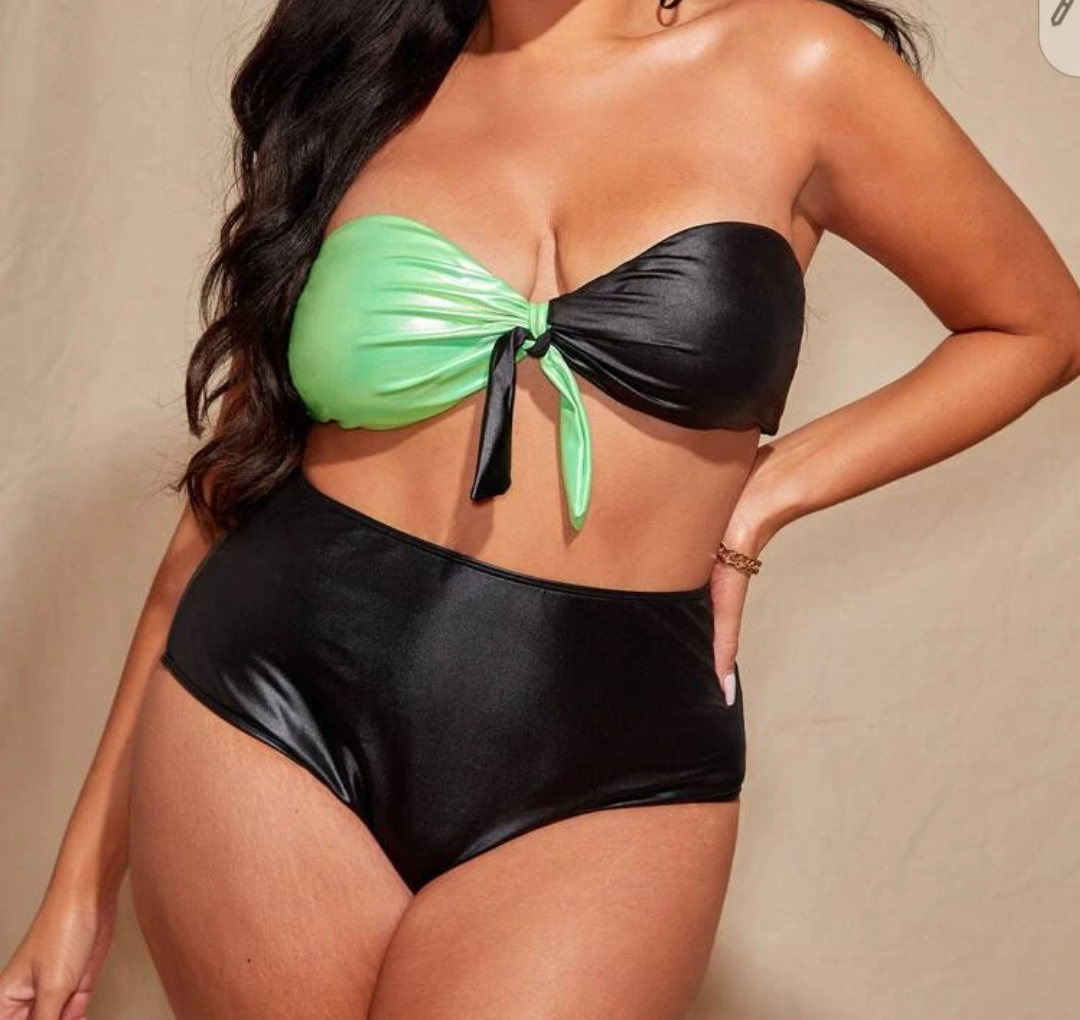 Two Tone Bandeau Swimsuit "Plus Size"