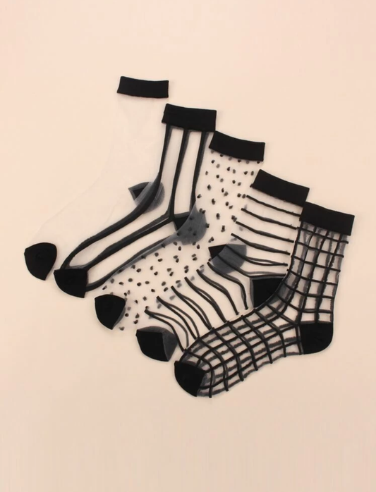 5 Pair Clear Mesh Socks