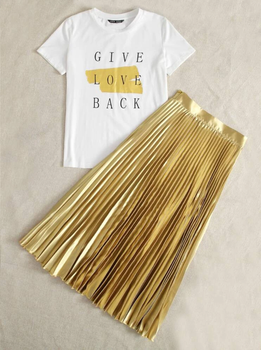 Give Love Back Top & Metallic Skirt Set