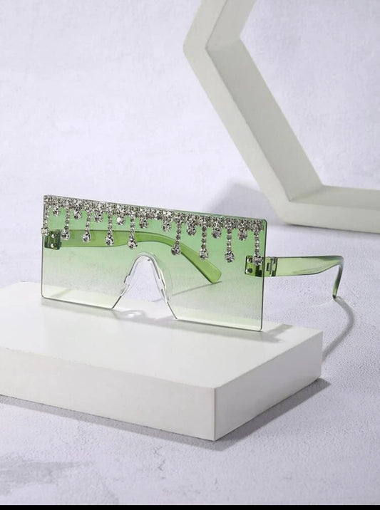 Rhinestone Decor Flat Top Sunglasses